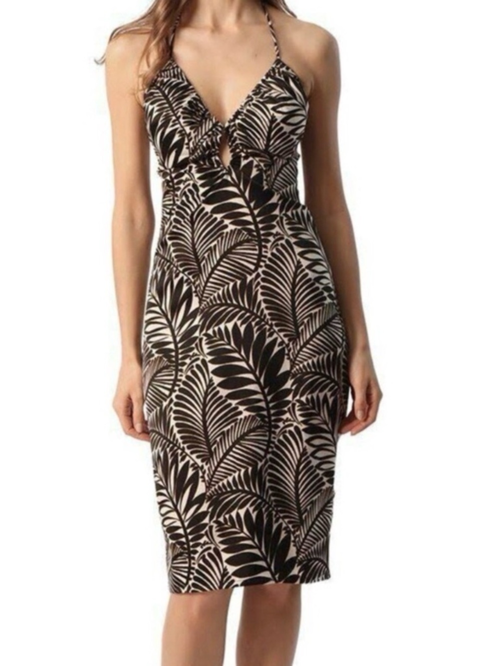 Christian Lacroix Botanical Print Halter Midi Dress in Almost Black & Cream NWT